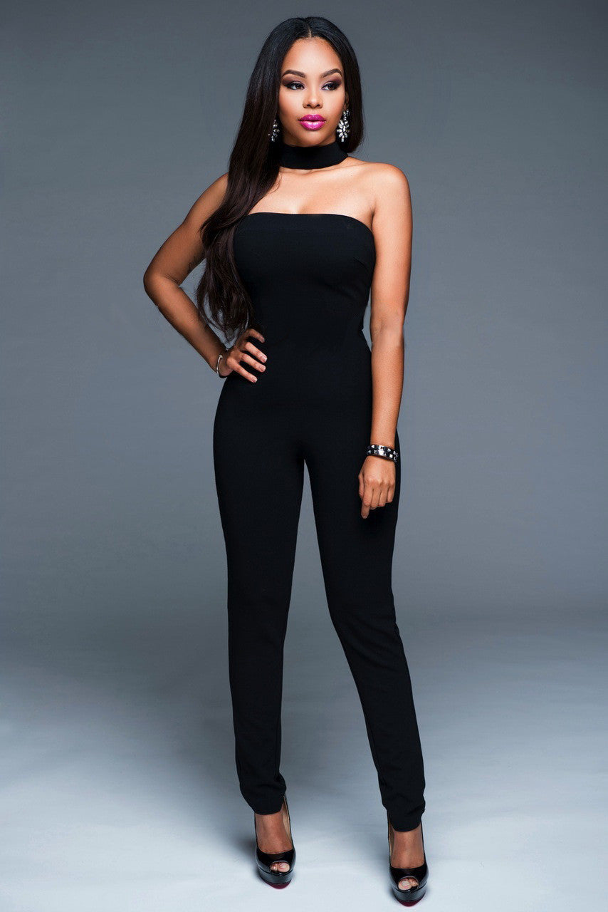 Jumpsuit Strapless Bodysuit Black Yellow Skinny Long Pants Night Club - CELEBRITYSTYLEFASHION.COM.AU - 2