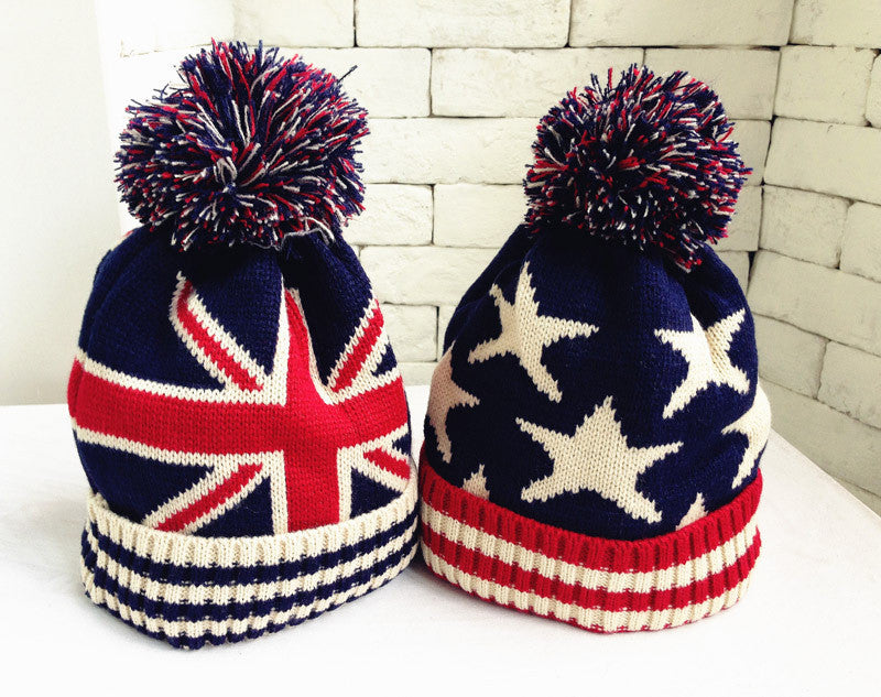 Kids children winter warm hats boys and girls knitted wool puffer Ball hats cap Star design - CelebritystyleFashion.com.au online clothing shop australia