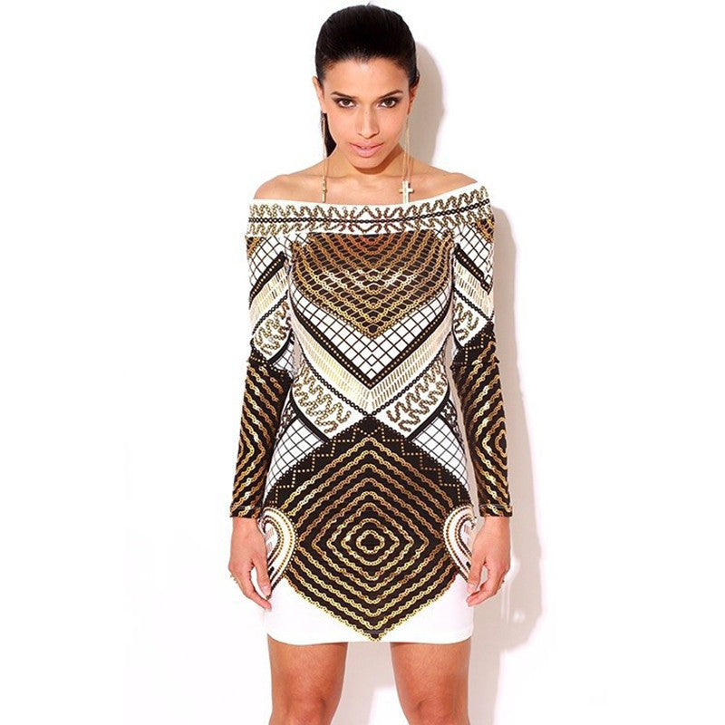 Digital Print Long Sleeve Elegant Party Dress Kendall Jenner Style - CELEBRITYSTYLEFASHION.COM.AU - 1