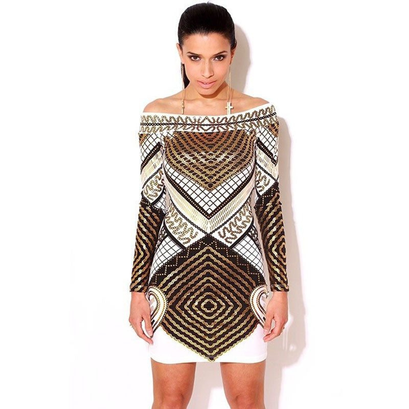 Digital Print Long Sleeve Elegant Party Dress Kendall Jenner Style - CELEBRITYSTYLEFASHION.COM.AU - 2