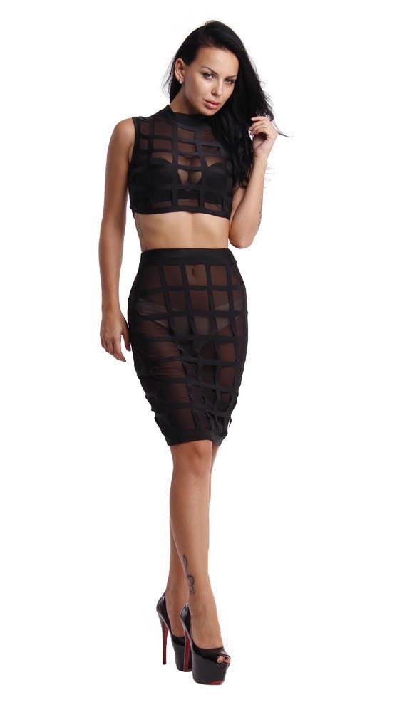 Mesh Bandage Crop Top 2 piece - Kylie Jenner Style - CELEBRITYSTYLEFASHION.COM.AU - 2