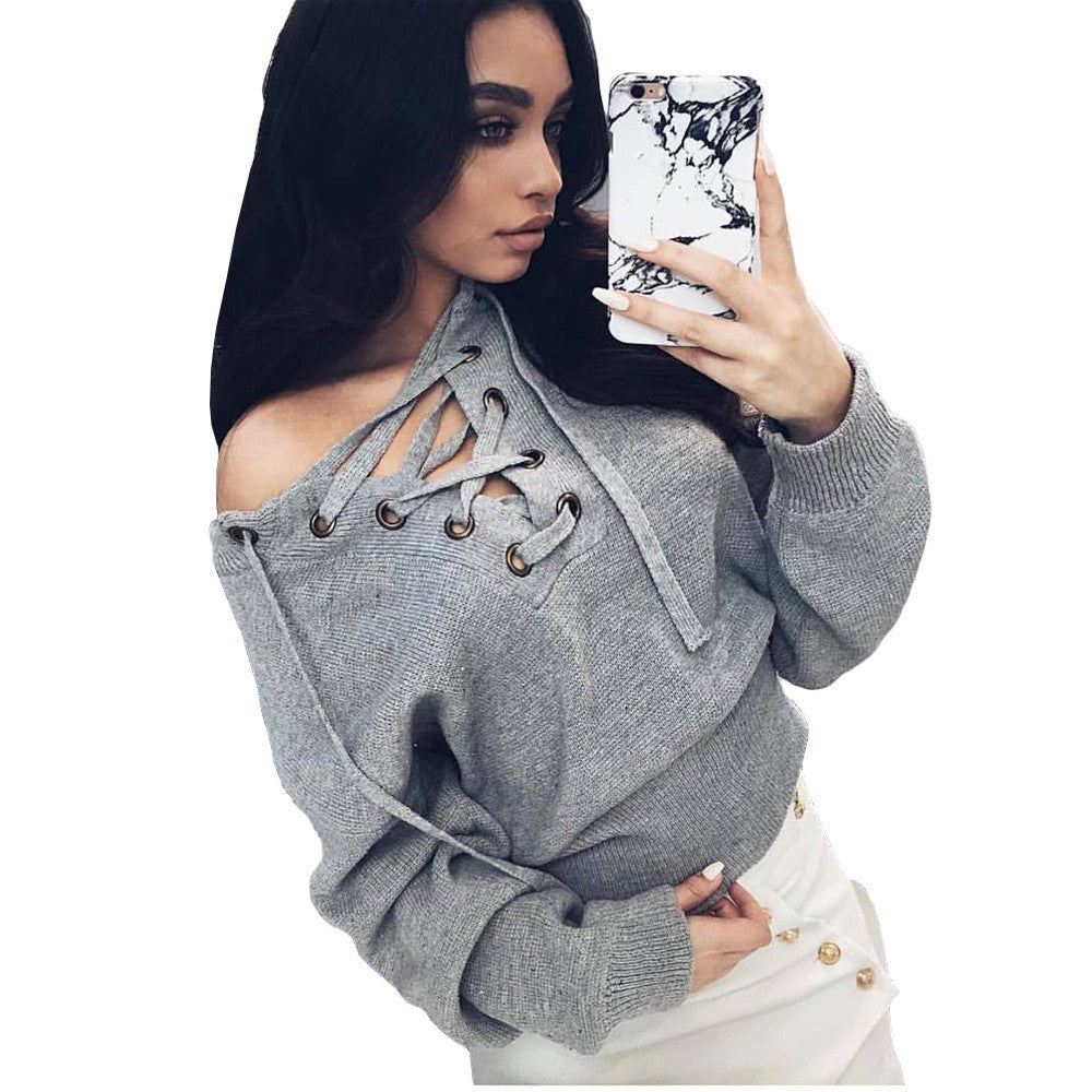 Knitted Sweater And Pullover Sexy V Neck - CELEBRITYSTYLEFASHION.COM.AU - 1