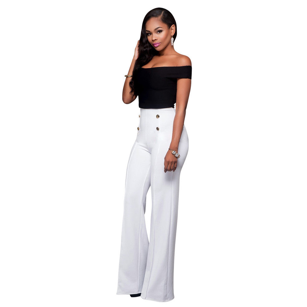 Black White Button Two Piece Bodysuit Long Pants Jumpsuit - CELEBRITYSTYLEFASHION.COM.AU - 1