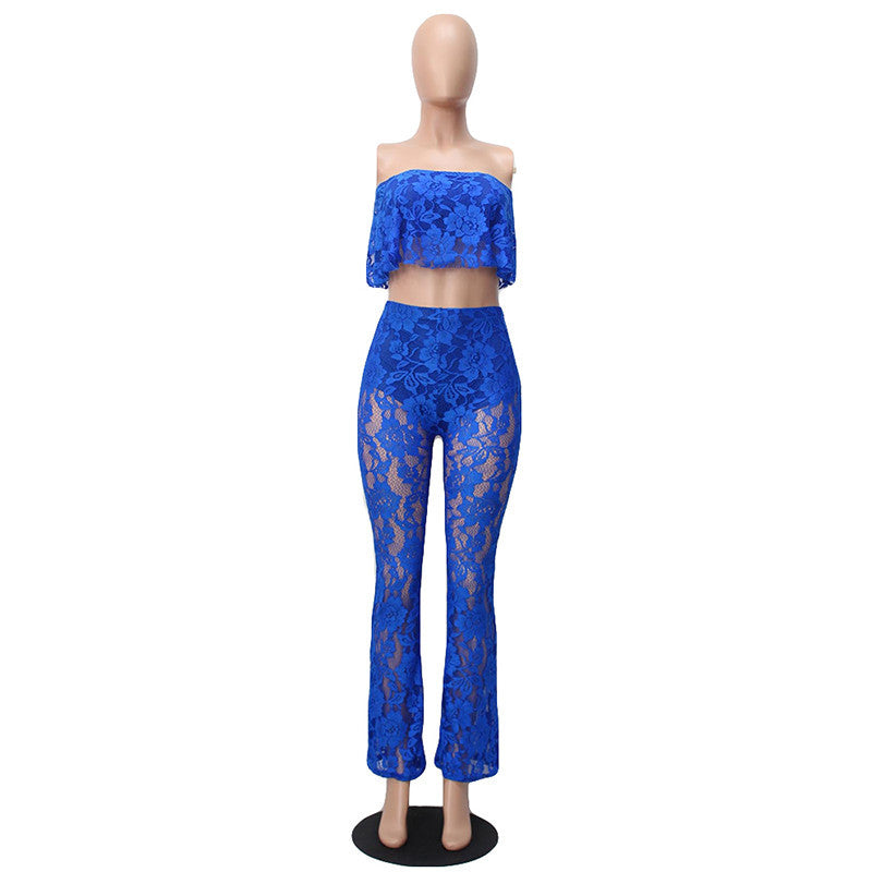 Two Piece Lace Floral Bodysuit Sleeveless Strapless Jumpsuit - CELEBRITYSTYLEFASHION.COM.AU - 2