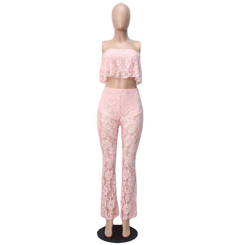 Two Piece Lace Floral Bodysuit Sleeveless Strapless Jumpsuit - CELEBRITYSTYLEFASHION.COM.AU - 5