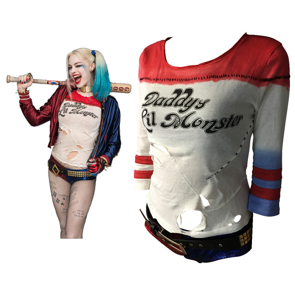 Batman Arkham Asylum City Suicide Squad Harley Quinn Costume T Shirt Daddy's Lil Monster T-Shirt Joker Cosplay Costumes - CelebritystyleFashion.com.au online clothing shop australia