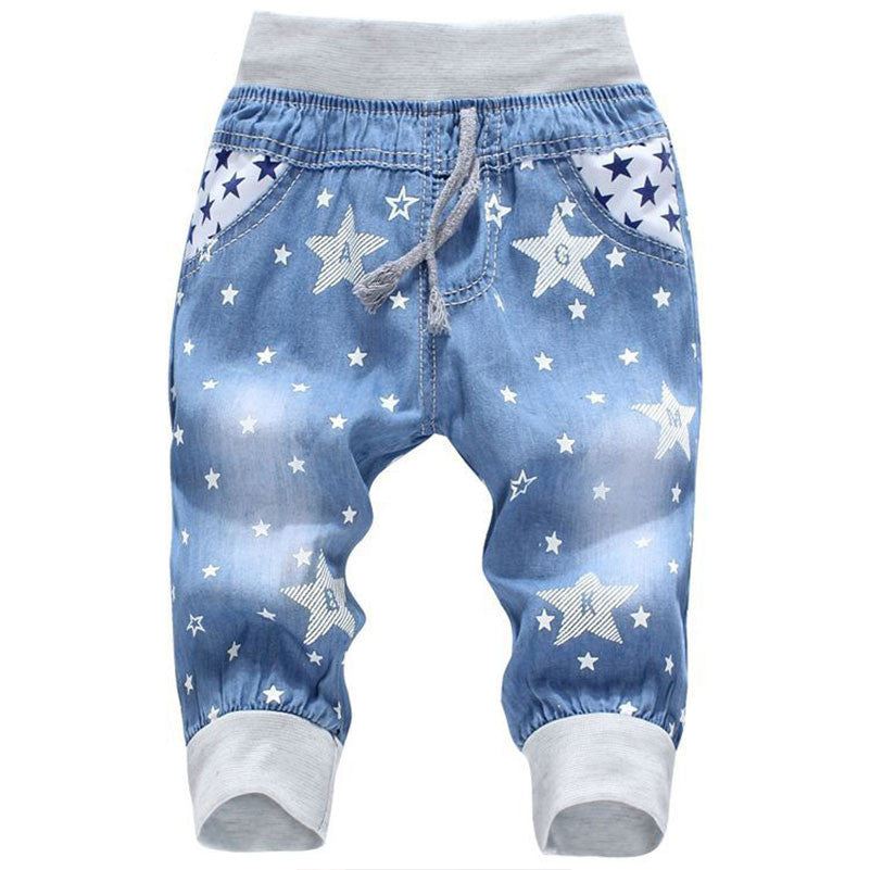 New Kids Jeans Elastic Waist Straight Bear Pattern Denim Seventh Pants Retail Boy Jeans For 2-5 Years WB142 - CelebritystyleFashion.com.au online clothing shop australia