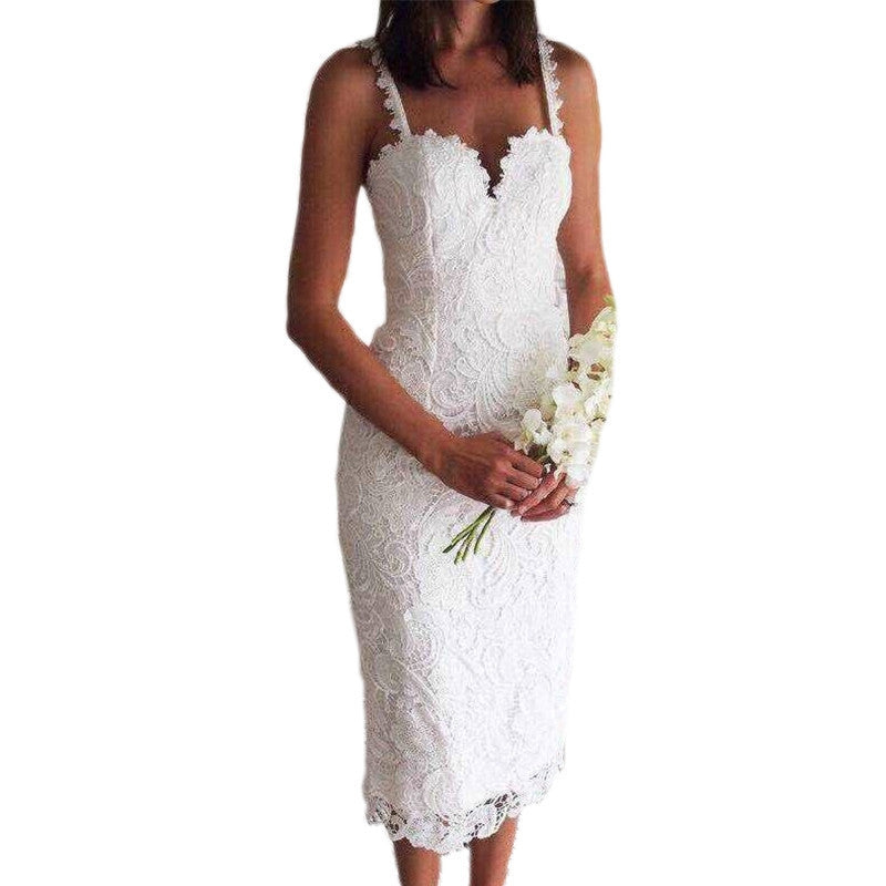 Summer Style White Black Lace Dress V Cami Bodycon Sexy cheap clothes china vestidos de festa mujer Casual office Midi Dresses - CelebritystyleFashion.com.au online clothing shop australia