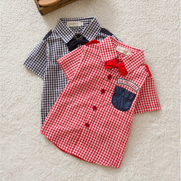 Boys Button-down Plaid Short Sleeve Shirts Tie Lapel Blouse Tops Age 0-3Y - CelebritystyleFashion.com.au online clothing shop australia