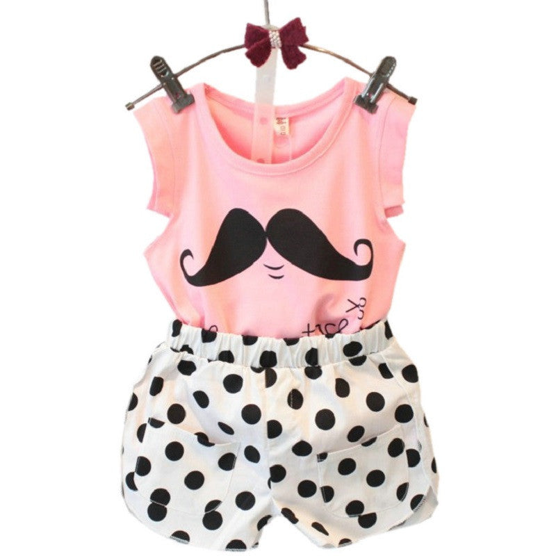 Summer Style Baby Girls Clothing Set Sleeveless T-shirt+Polka Dot Pant 2pcs/set Kids Cotton Clothes Set 2-8 Years KF064 - CelebritystyleFashion.com.au online clothing shop australia