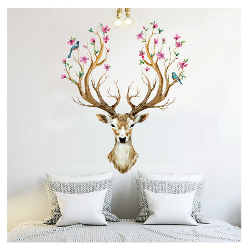 Happy Gifts 3D Plum Flower Deer Wall Stickers For Kids Rooms Living Room Bedroom Home Christmas Decor DIY Decoration Removable