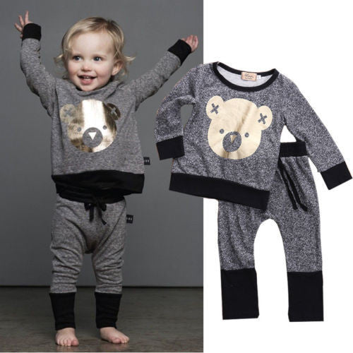 Unisex Winter Toddler Baby Boy Clothes Long Sleeve Cartoon Cute BEAR Printed T-Shirt + Pant Outfit Set Age 0-4 - CelebritystyleFashion.com.au online clothing shop australia