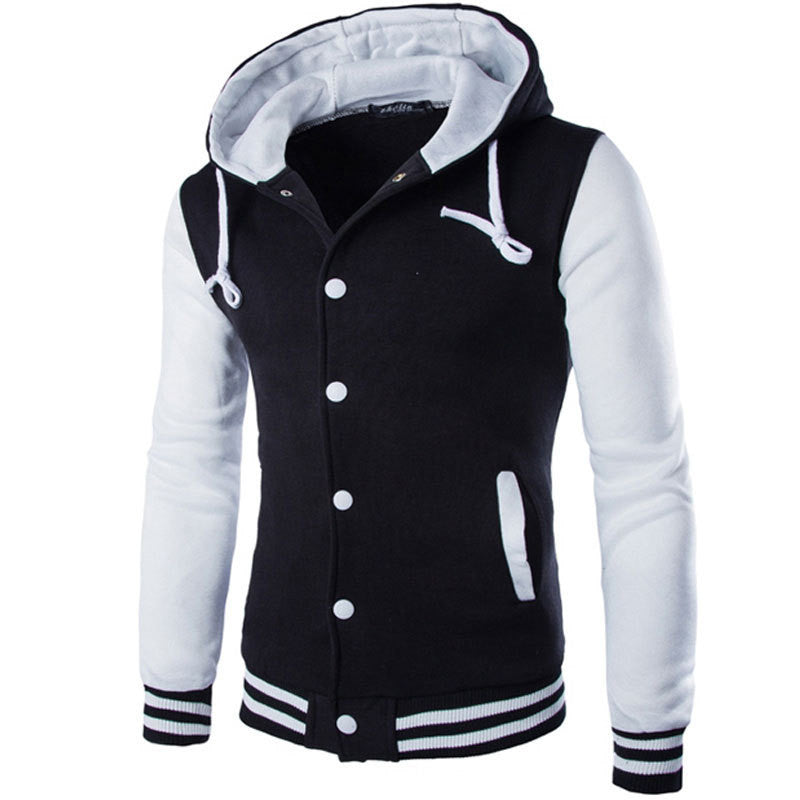 New Hooded Baseball Jacket Men Fashion Design Black Mens Slim Fit Varsity Jacket Brand Stylish College - CelebritystyleFashion.com.au online clothing shop australia