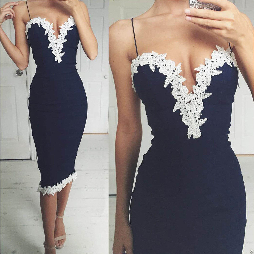 Summer Dresses Women Ladies Sexy Strappy V Neck Lace Party Bodycon Ban