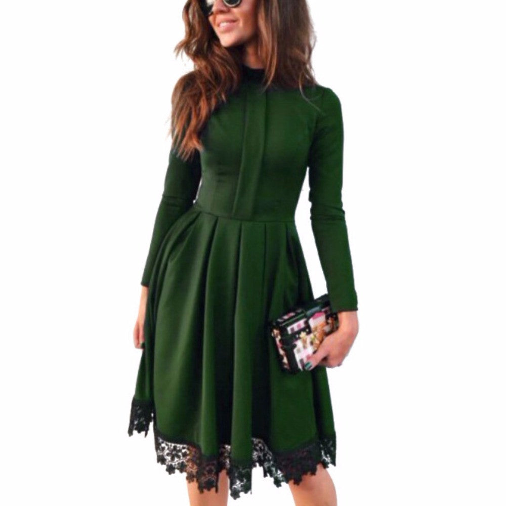 Fashion Women Sexy Long Sleeve Slim Maxi Dresses Green Party Dresses