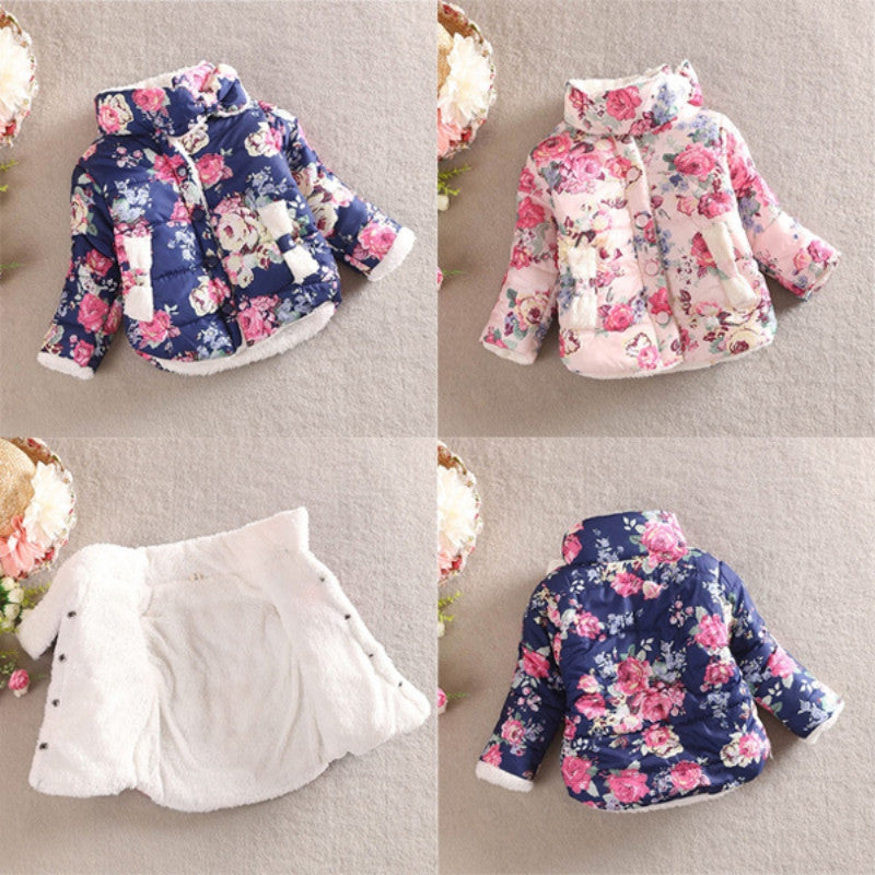 Baby Winter Girls Cotton Floral Coat Long Sleeve Jacket Thick Winter Warm Outerwear - CelebritystyleFashion.com.au online clothing shop australia