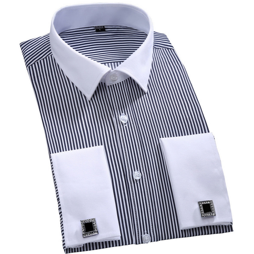 New Cufflinks Men Dress Shirts Fashion Formal Business Wedding French Cuff Stripe Shirts T0025 - CelebritystyleFashion.com.au online clothing shop australia