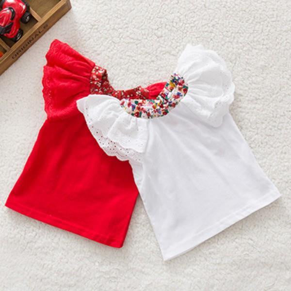 Summer Baby Girls Cute Floral Collar T-shirts Short Sleeve Tops Blouse Shirts - CelebritystyleFashion.com.au online clothing shop australia