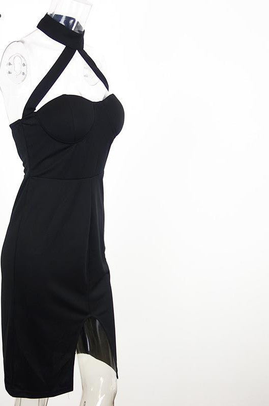 Elegant Halter Bandage Front Split Evening Party Bodycon Dress - CelebritystyleFashion.com.au online clothing shop australia