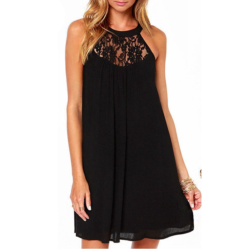 Summer Style Women Sexy Casual Sexy Lace Chiffon Dresses Sleeveless Loose Party Mini Solid Dress Vestidos Plus Size - CelebritystyleFashion.com.au online clothing shop australia