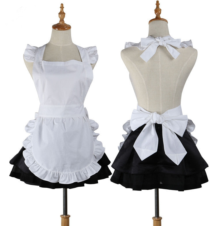 Women Kitchen Apron Plain White Cotton Ruffle Waitress Cosplay Cuisine Short Apron