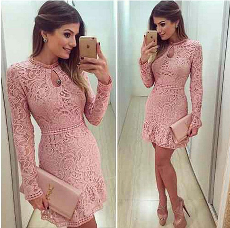 Autumn Fashion Casual Womens Sexy Dresses Party Night Club Dress Fall Long Sleeve Pink Lace Dress Brasil Vestidos De Festa - CelebritystyleFashion.com.au online clothing shop australia