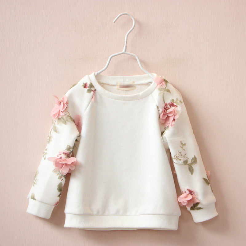 flower cotton stereo leisure hoodies baby girls round neck long sleeved turtleneck jacket - CelebritystyleFashion.com.au online clothing shop australia