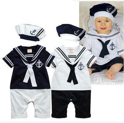 Retail New fashion Summer Newborn navy style baby romper suit kids boys girls rompers+hat body summer short-sleeve sailor suit - CelebritystyleFashion.com.au online clothing shop australia