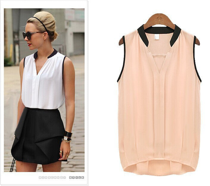 New Summer Fashion Solid Chiffon Women Blouses O-Neck Sleeveless Sexy Shirt Casual Tops Clothing Blusas - CelebritystyleFashion.com.au online clothing shop australia