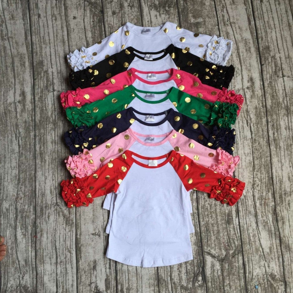 girls clothes raglan tops girls casual tops 7 color gold polka dot girls Autumn top girls icing raglans t shirt - CelebritystyleFashion.com.au online clothing shop australia