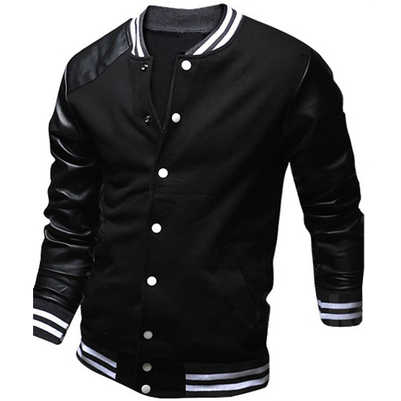 Cool College Baseball Jacket Men Fashion Design Black Pu Leather Sleeve Mens Slim Fit Varsity Jacket Brand Veste Homme Xxl - CelebritystyleFashion.com.au online clothing shop australia