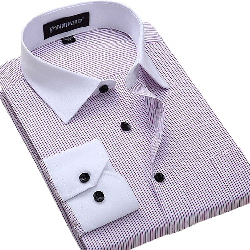Fashion White Collar Striped Men Shirts High Quality Cotton Business Dress Shirt - CelebritystyleFashion.com.au online clothing shop australia