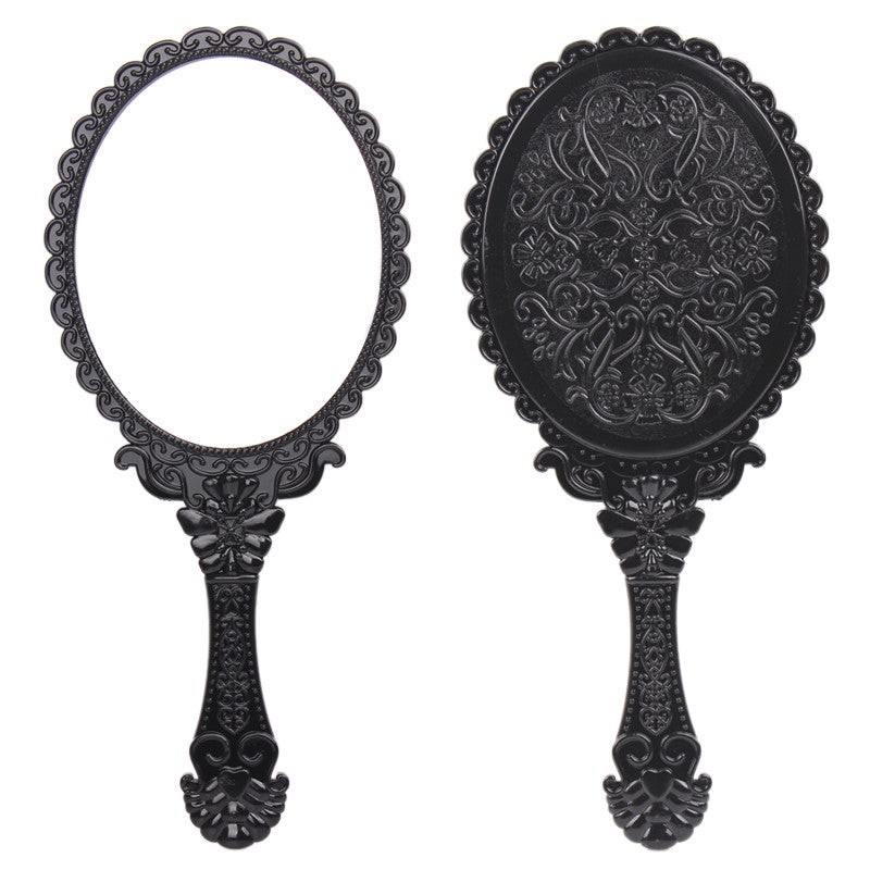 Vintage Cosmetic Mirror Plastic Makeup Mirror Hand Mirror Cute Girl Black Hand Shank Mirror
