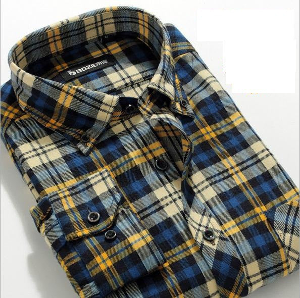 Fashion Casual Grid long-sleeved mens plaid shirts, Fashion Leisure styles lim fit flannel shirt - CelebritystyleFashion.com.au online clothing shop australia