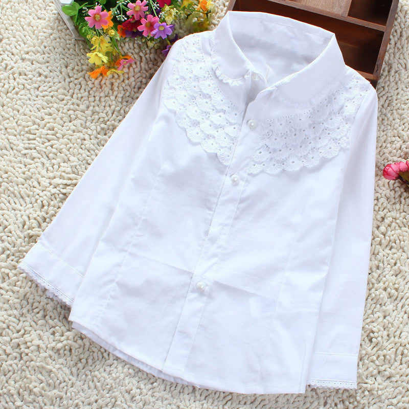 Girls White Blouse 100% Cotton Lace School Girl Blouse For Girls Long Sleeve Shirts Spring & Autumn Fashion Shirt Kids Clothes - CelebritystyleFashion.com.au online clothing shop australia