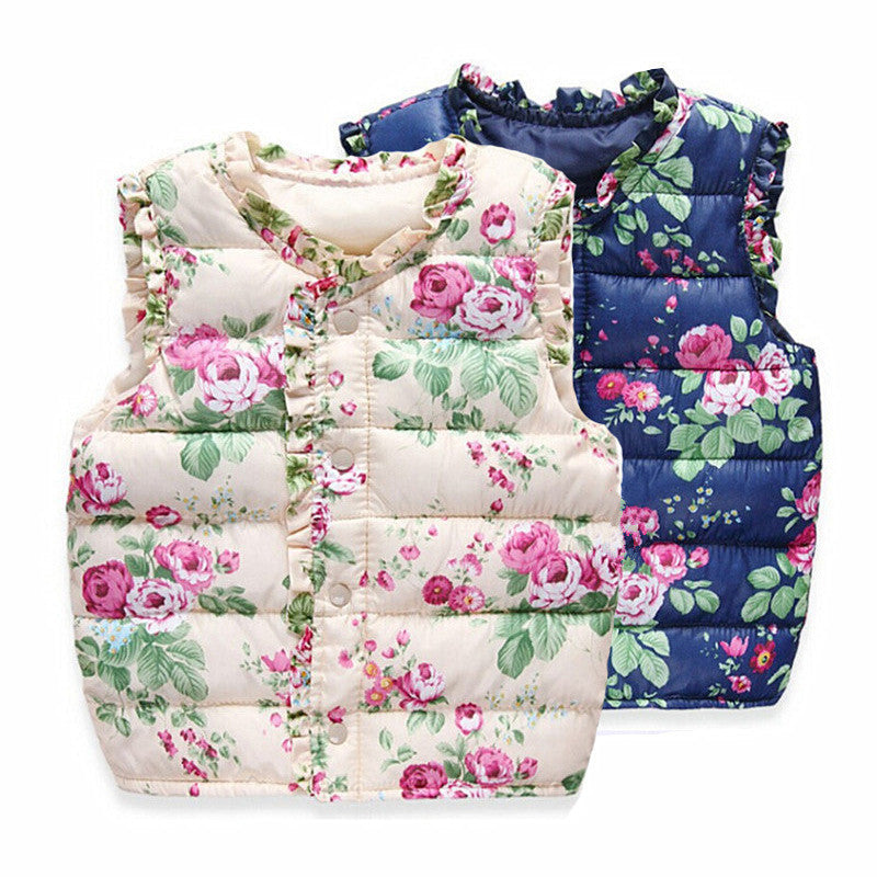 Autumn Spring Children's Winter Jackets Kids Girls Vest Sweet Floral Down Cotton Warm Waistcoat Children Clothing 2 Color - CelebritystyleFashion.com.au online clothing shop australia