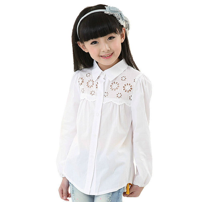 Spring New Arrival Kids Clothes Brand Girls White Blouse Children's Fashion Long-sleeved Cotton Girls Blouse - CelebritystyleFashion.com.au online clothing shop australia