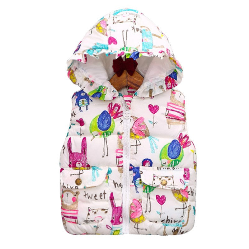 Children Clothing Winter Outerwear Coats Animal Graffiti Thick Princess Girls Vest Hooded Kids Jackets Baby Girl Warm Waistcoat - CelebritystyleFashion.com.au online clothing shop australia