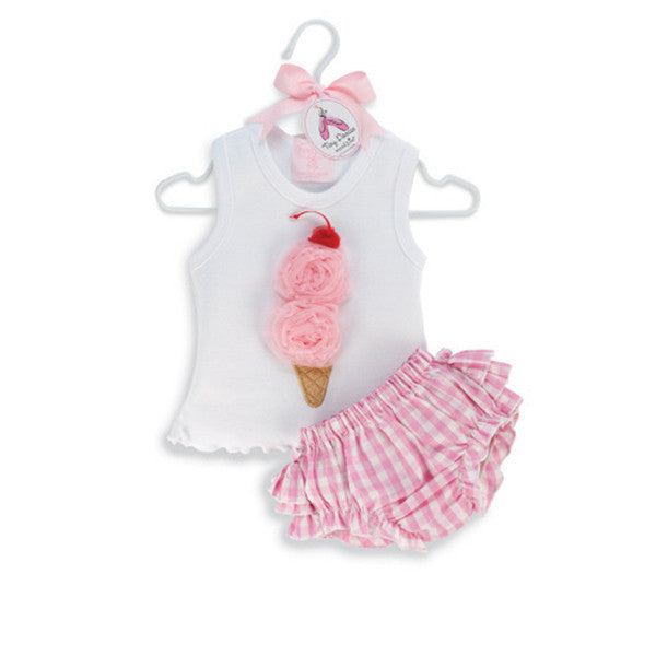 Girls Ice Cream Sleeveless Shirts+Plaid PP Pants Clothing Sets Bloomers Tutu Dress - CelebritystyleFashion.com.au online clothing shop australia