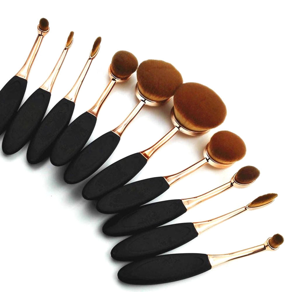 GOLD Toothbrush 10PCS Makeup Brush Set Artist Oval Puff Cream Foundation Contour Blush Powder Beauty Kit Kim Kardashian Style - CelebritystyleFashion.com.au online clothing shop australia