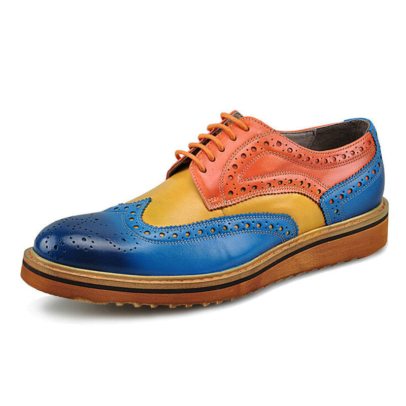 Men's Casual Patent Full Grain Leather Oxfords Fulll Brogue Pointed Toe Fashion Mixed Color Oxford Shoe - CelebritystyleFashion.com.au online clothing shop australia