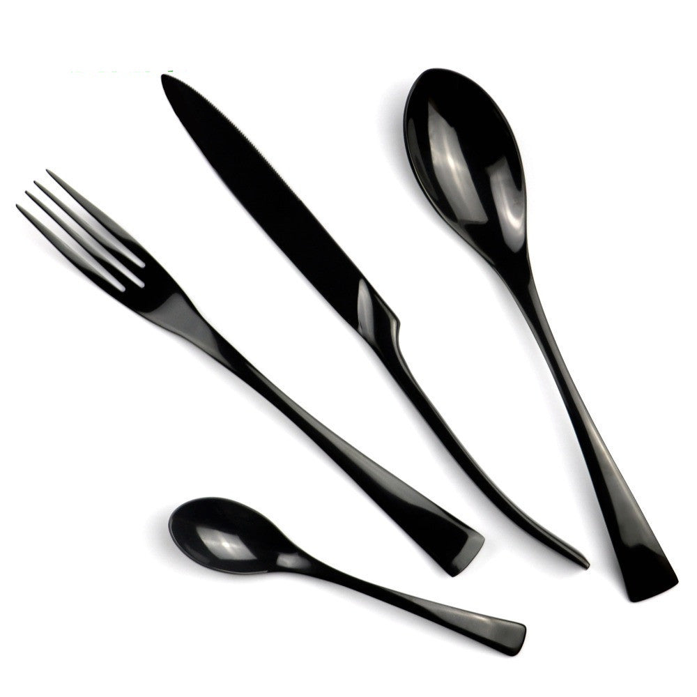 4Pcs/Lot Black Stainless Steel Flatware Set Polishing Cutlery Set Kitchen Tableware Fork Steak Knife Spoon Dinnerware Set