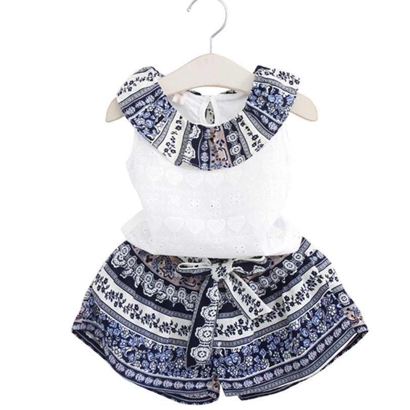 Girls Fashion Clothing Sets Brand Girls Clothes Kids Clothing Sets Sleeveless Whirte T-Shirt + Short 2Pcs Suits - CelebritystyleFashion.com.au online clothing shop australia