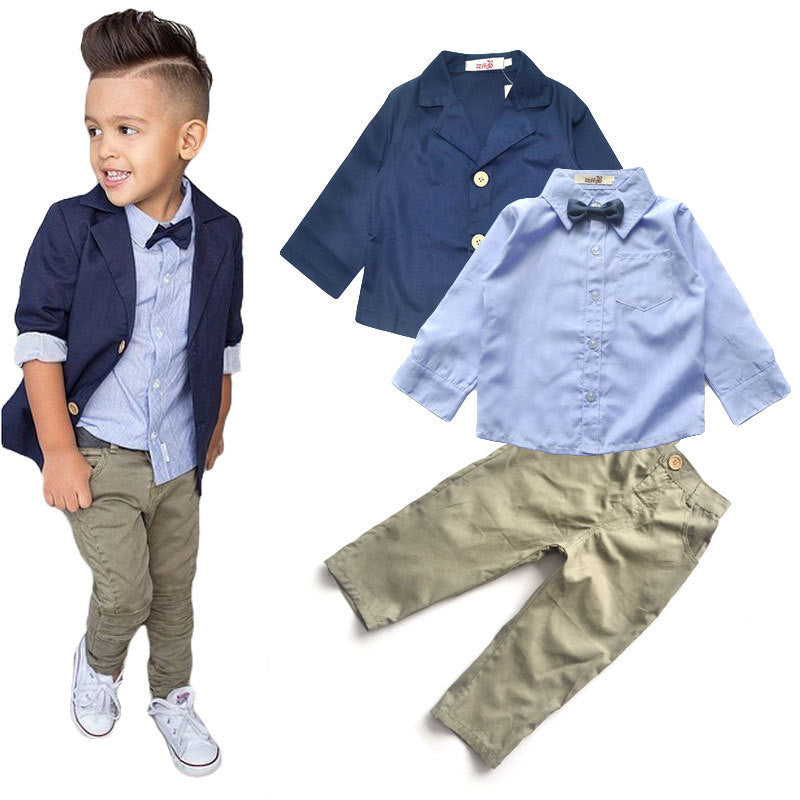 Boys Clothing Gentleman Sets Handsome Denim Children jacket + shirt + pants 3pcs/set kids baby Children suits - CelebritystyleFashion.com.au online clothing shop australia