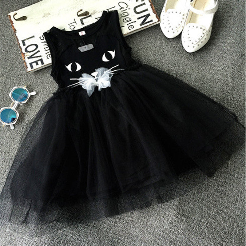 Summer Girl Dresses Cat Print Girls Clothes Baby Casual Dress Princess Party Children Costume Vestidos Infantis - CelebritystyleFashion.com.au online clothing shop australia