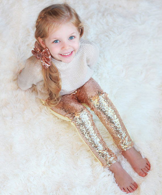 Girls Sequin Pants Rose Gold Sequin leggings Sparkle Pants Glitter leggings girl's sequin bottoms - CelebritystyleFashion.com.au online clothing shop australia