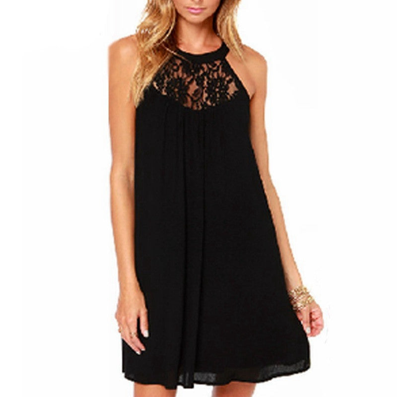 Summer Style Women Sexy Casual Sexy Lace Chiffon Dresses Sleeveless Loose Party Mini Solid Dress Vestidos Plus Size - CelebritystyleFashion.com.au online clothing shop australia