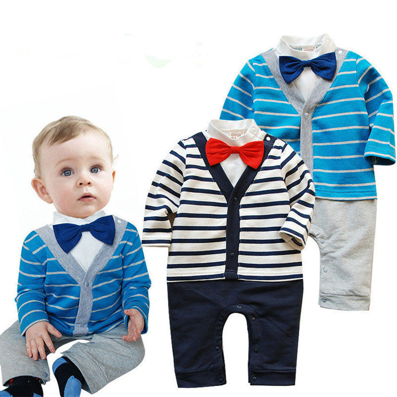 Keelorn Baby boy clothes Autumn male baby cotton gentleman bow tie long-sleeved shorts babys clothing sets One-piece romper - CelebritystyleFashion.com.au online clothing shop australia