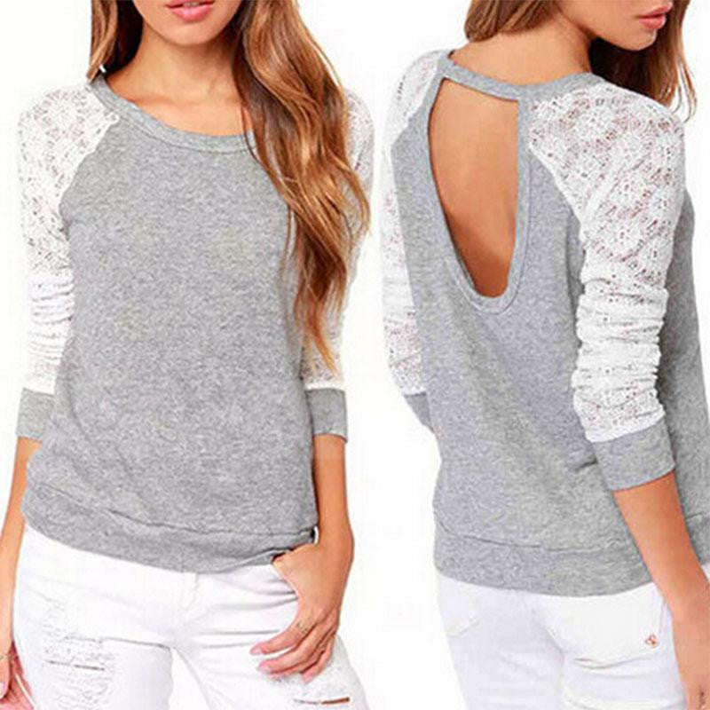 Spring Autumn Women Sweatshirts Backless Embroidery Lace Casual Hoodies Long Sleeve Sweatshirts Ladies - CelebritystyleFashion.com.au online clothing shop australia