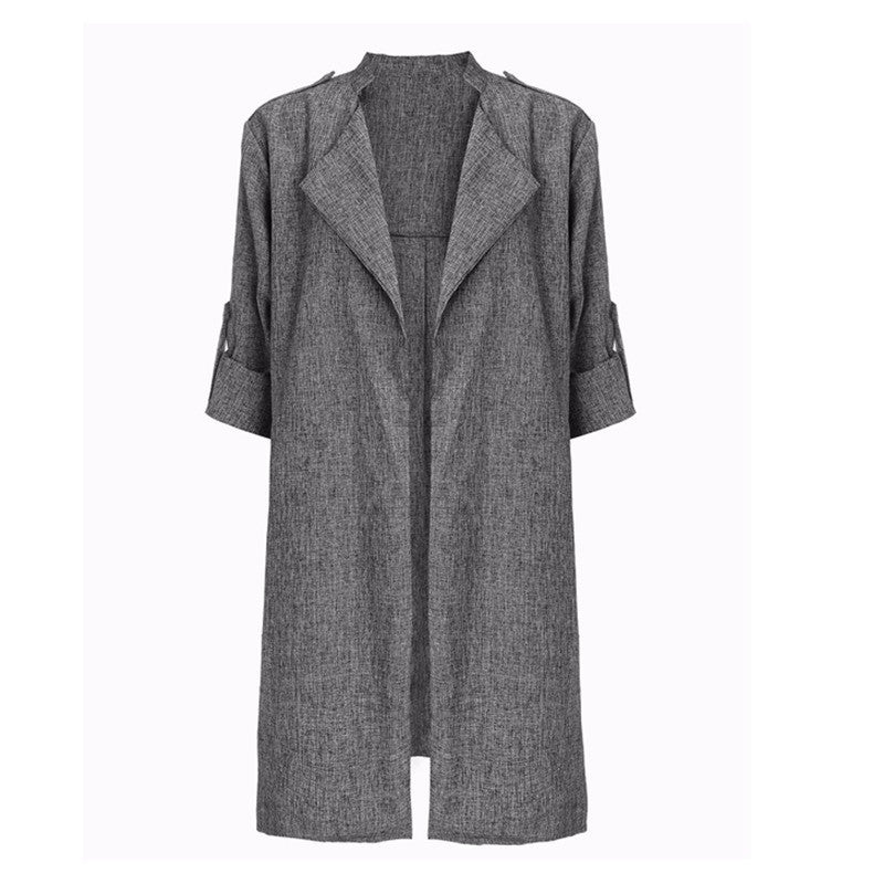 Spring Women Slim Thin Outerwear Casual Lapel Windbreaker Cape Coat European Style Linen Cardigan Jacket US Plus Size S-7XL - CelebritystyleFashion.com.au online clothing shop australia